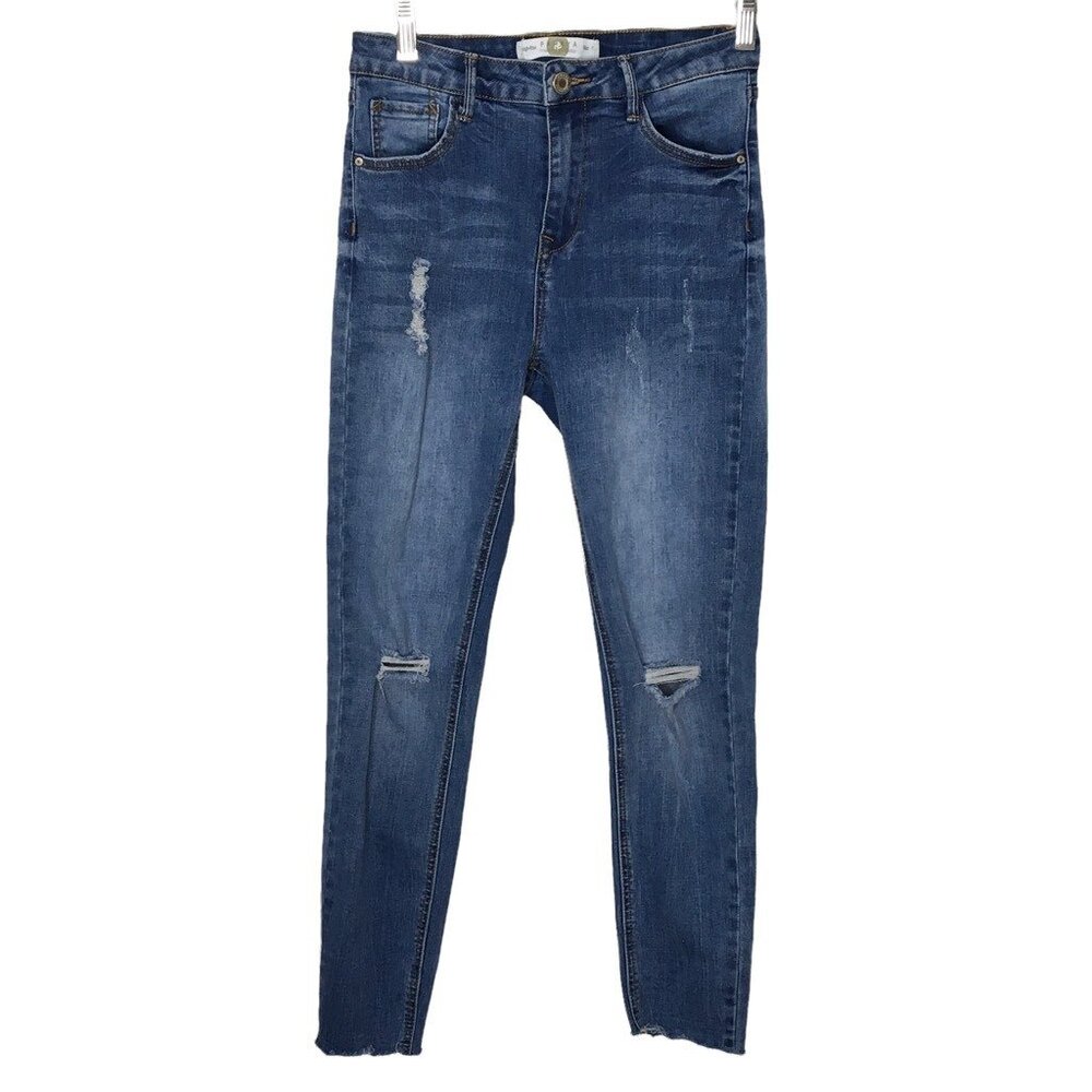 Papaya Slim Skinny Jeans Junior Women sz 7 Blue Distressed Hi Rise Stretch Denim